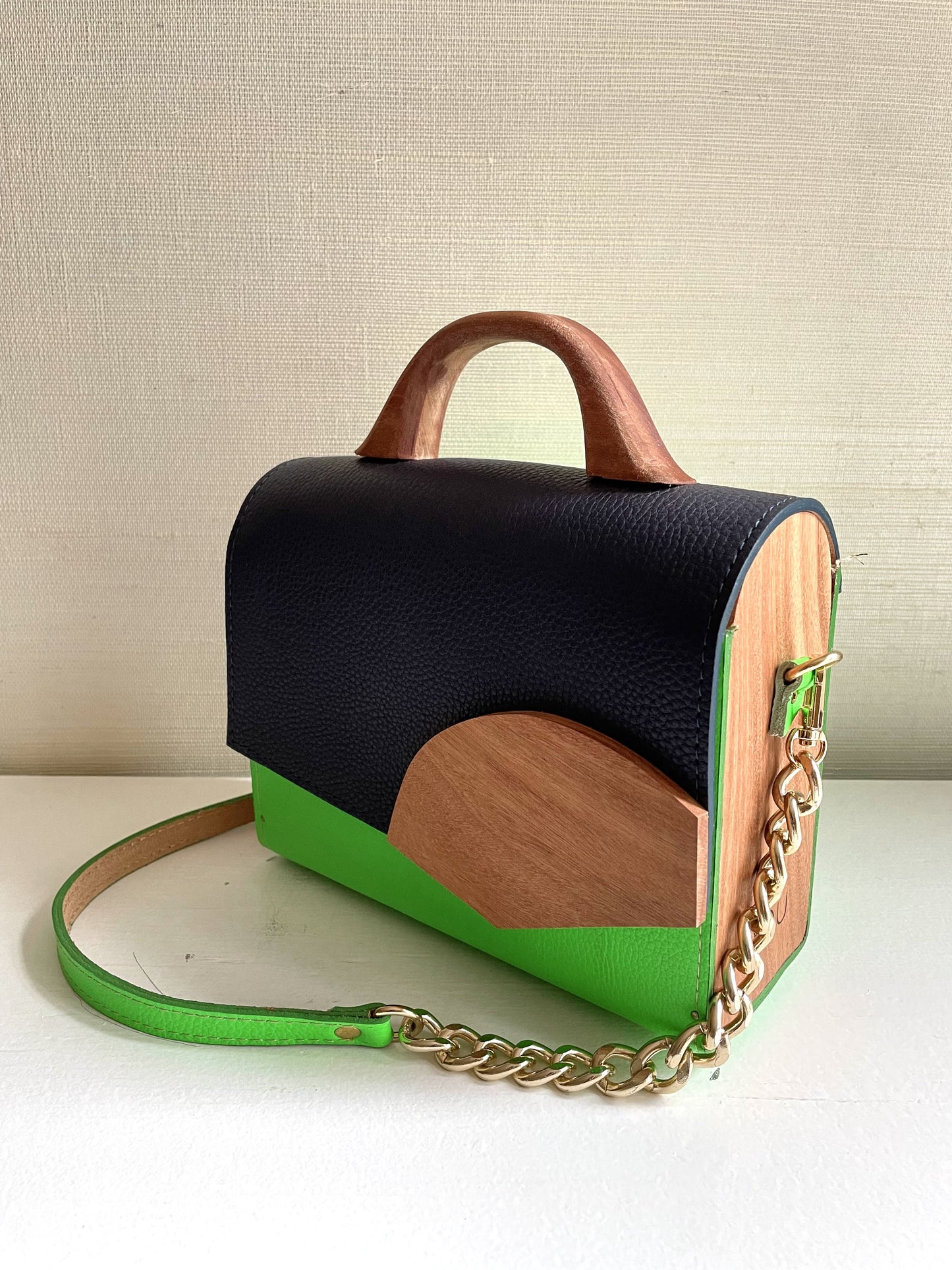 Navy and Neon Green Handbag
