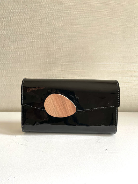 Black Patent Leather Large Clutch