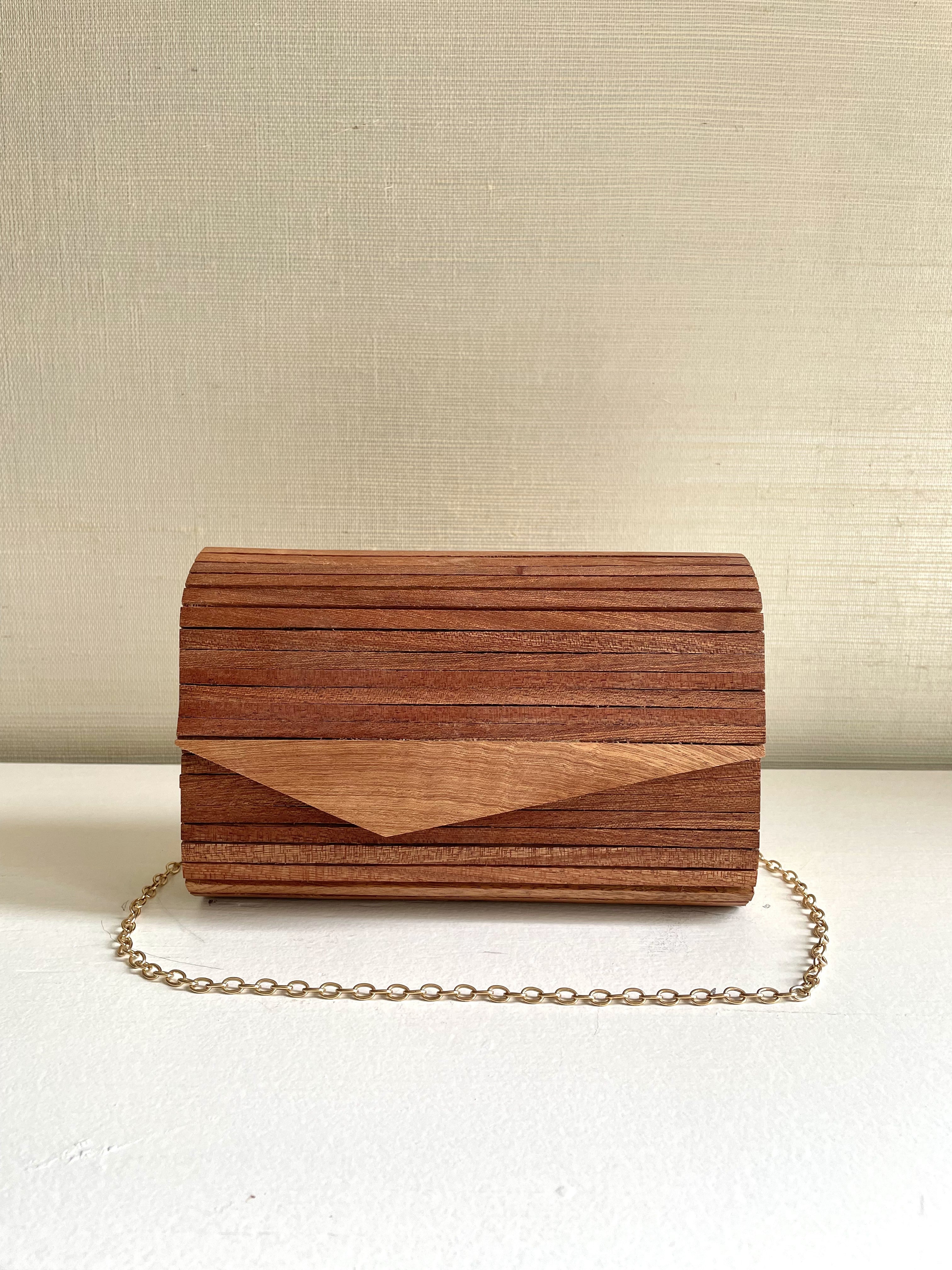 Scallop ( Brown ) luxury wooden hand bag for women - Handmade